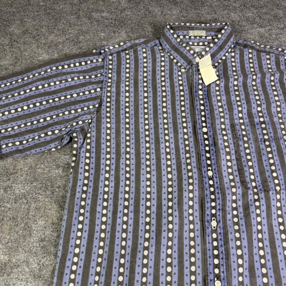 Britches Outdoors Mens Medium Blue Striped Polka Dot Cotton Button Down Shirt - Picture 7 of 8